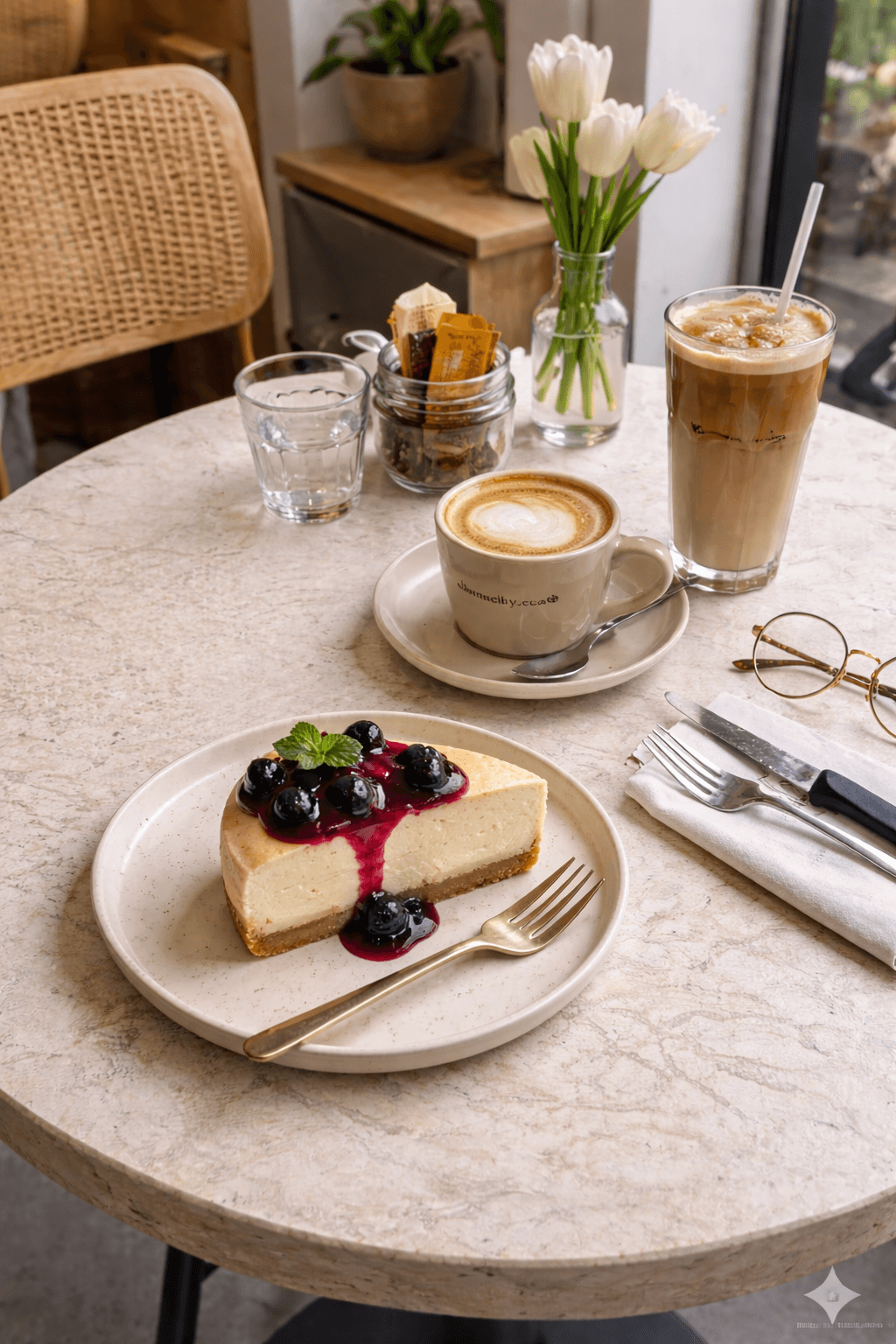Brunchy avocado toast and iced latte